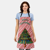 Festive Holiday Candy Cane Merry Christmas Tree Schürze (Getragen)