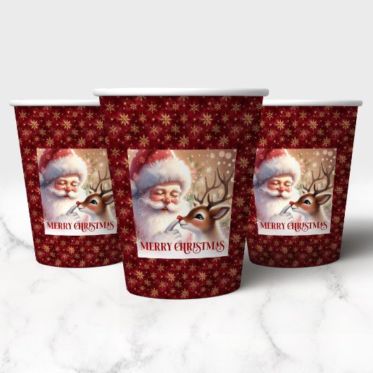 Festive Holiday Cups with Santa Claus and Rudolph  Pappbecher