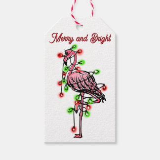 Festive holiday Flamingo red green Xmas lights Geschenkanhänger