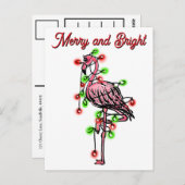 Festive holiday Flamingo  red green Xmas lights Postkarte (Vorne/Hinten)