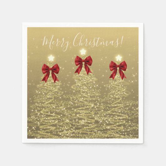 Festive Holiday Gold Christmas Trees w/ Red Bows Serviette (Vorderseite)