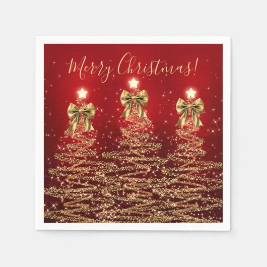 Festive Holiday Gold Red Christmas Trees w/ Bows Serviette (Vorderseite)