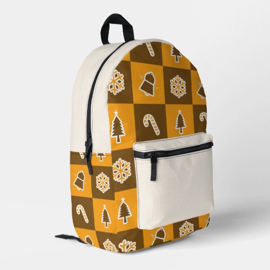 Festive Holiday Grid Pattern Bedruckter Rucksack (Rückseitige Ecke links)