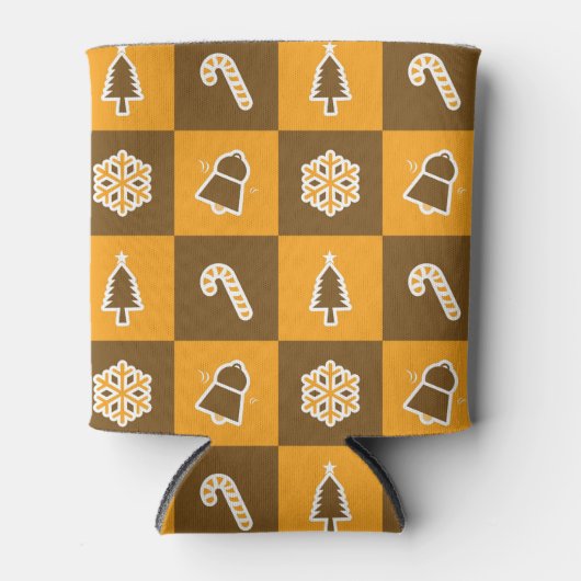 Festive Holiday Grid Pattern Dosenkühler (Vorderseite)