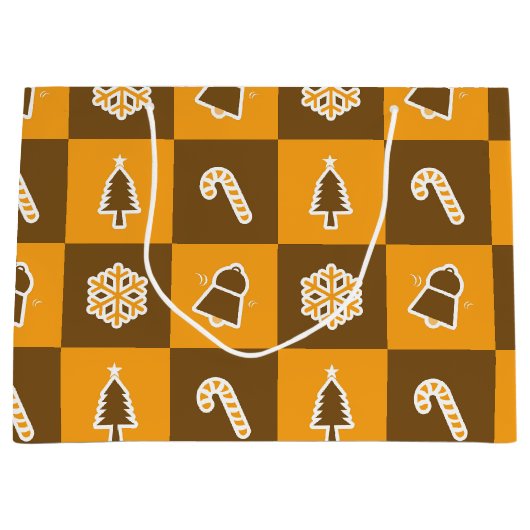 Festive Holiday Grid Pattern Große Geschenktüte (Vorderseite)