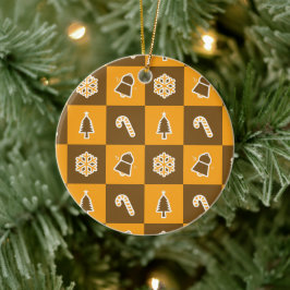 Festive Holiday Grid Pattern Keramik Ornament