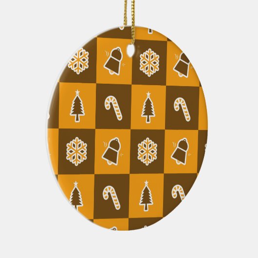 Festive Holiday Grid Pattern Keramik Ornament (Rechts)
