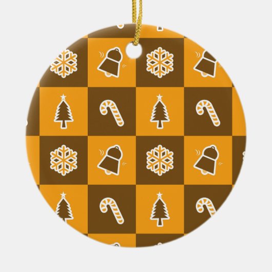 Festive Holiday Grid Pattern Keramik Ornament (Vorne)