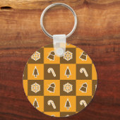 Festive Holiday Grid Pattern Schlüsselanhänger (Rückseite)