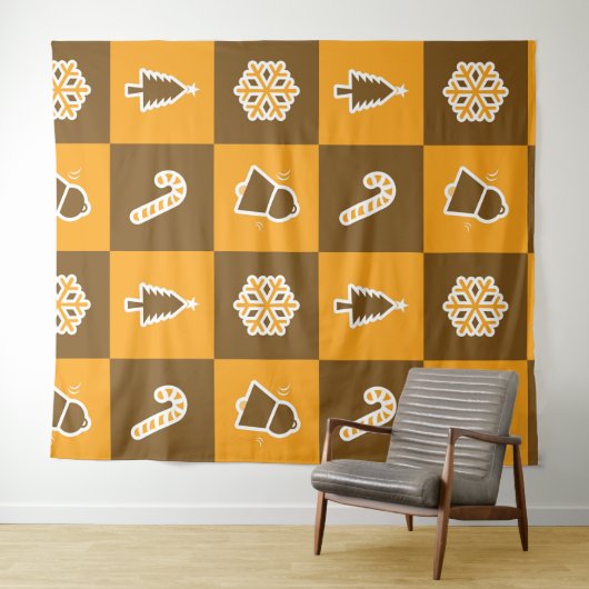 Festive Holiday Grid Pattern Wandteppich (Beispiel (Horizontal))