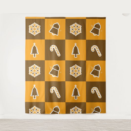 Festive Holiday Grid Pattern Wandteppich (Vorderseite)