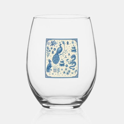 Festive Holiday Mahjong Toile Wine Glass Weinglas Ohne Stiel (Vorderseite)