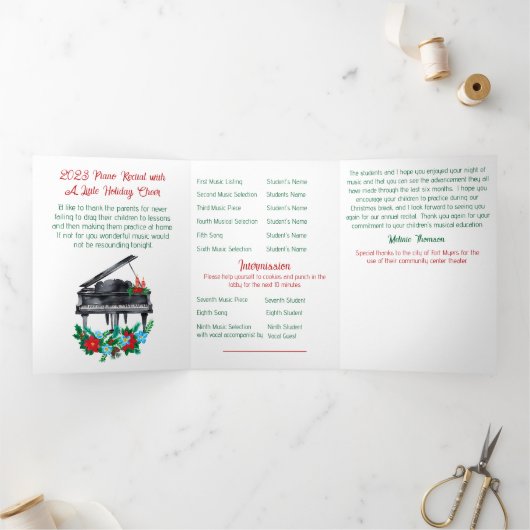 Festive Holiday Piano Recital Dreifach-gefaltete Programmkarte (Innenseite)
