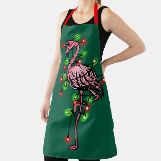 Festive holiday pink flamingo, red green twinkle schürze (InSitu)