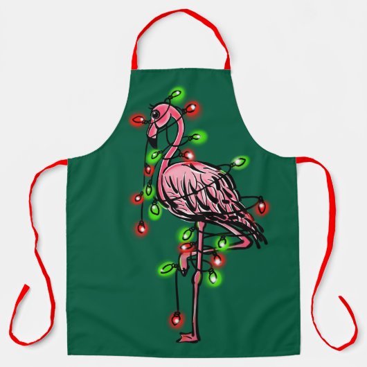 Festive holiday pink flamingo, red green twinkle schürze (Vorderseite)