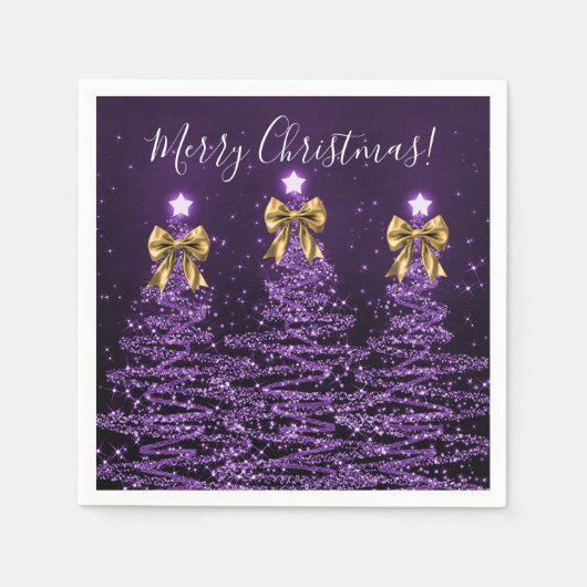 Festive Holiday Purple Christmas Trees Gold Bows Serviette (Vorderseite)