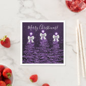 Festive Holiday Purple Christmas Trees Silver Bows Serviette (Beispiel)