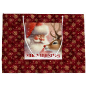 Festive Holiday Santa and Rudolph Christmas Bag Große Geschenktüte (Rückseite)