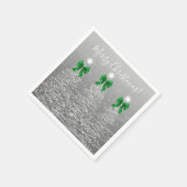 Festive Holiday Silver Christmas Trees Green Bows Serviette (Ecke)