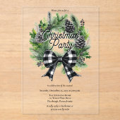 Festive Holiday Wreath BW Bow Christmas Party Acryleinladungen (Vorderseite)