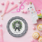 Festive Holiday Wreath BW Bow Merry Christmas Pappteller (Party)