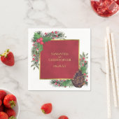 Festive Holly Berries & Pine Holiday Wedding Serviette (Beispiel)