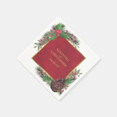 Festive Holly Berries & Pine Holiday Wedding Serviette (Ecke)