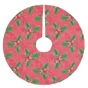 Festive Holly Berries Polyester Weihnachtsbaumdecke