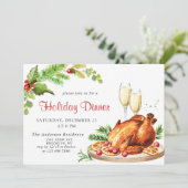 Festive Holly Berry Christmas Holiday Dinner Einladung (Stehend Vorderseite)