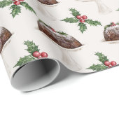 Festive Holly Berry Christmas Pudding Geschenkpapier (Rolleneckpunkt)