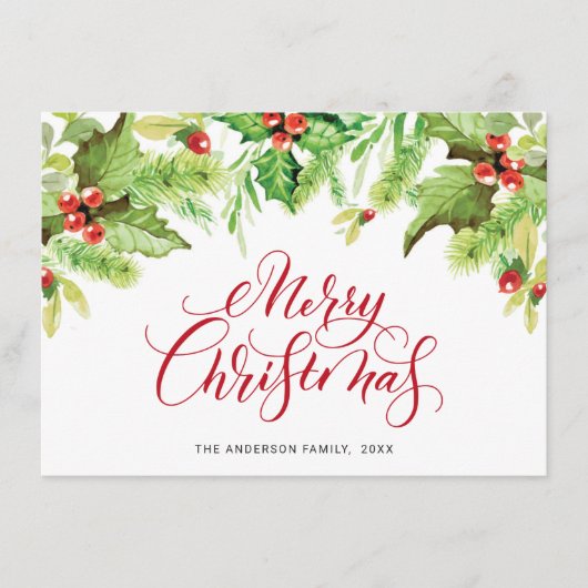 Festive Holly Berry Mistletoe Weihnachtsgrüße Feiertagskarte (Vorderseite)