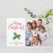 Festive Holly Berry Mistletoe Weihnachtsgrüße Feiertagskarte (Stehend Vorderseite)