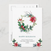 Festive Holly Berry Wreath Frohe Weihnachtsfeierta Postkarte (Vorne/Hinten)
