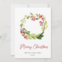 Festive Holly Berry Wreath Weihnachtsgrüßen