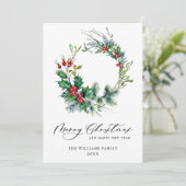 Festive Holly Berry Wreath Weihnachtsgrüßen Feiertagskarte (Stehend Vorderseite)