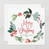 Festive Holly Berry Wreath Weihnachtsgrüßen Feiertagskarte (Vorne/Hinten)