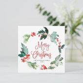 Festive Holly Berry Wreath Weihnachtsgrüßen Feiertagskarte (Stehend Vorderseite)