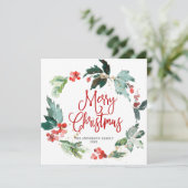 Festive Holly Berry Wreath Weihnachtsgrüßen Feiertagskarte (Stehend Vorderseite)