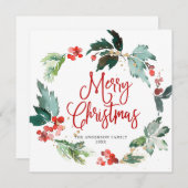Festive Holly Berry Wreath Weihnachtsgrüßen Feiertagskarte (Vorne/Hinten)
