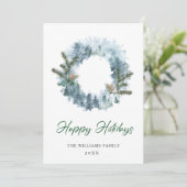 Festive Holly Berry Wreath Weihnachtsgrüßen Feiertagskarte (Stehend Vorderseite)