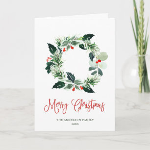 Festive Holly Berry Wreath Weihnachtsgrüßen Feiertagskarte