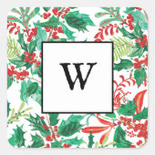 Festive Holly Christmas Monogram Sticker (Vorderseite)