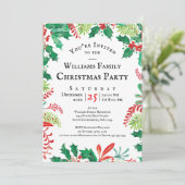 Festive Holly Christmas Red Green Party Invitation Einladung (Stehend Vorderseite)