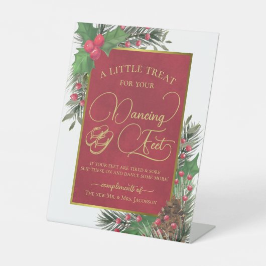 Festive Holly Dancing Feet Flip Flops Wedding  Sockelschild (Vorderseite)