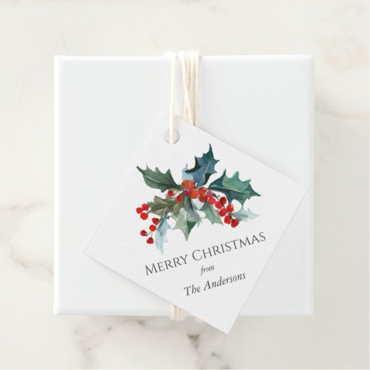 Festive Holly Frohe Weihnachten mit Namen Geschenkanhänger (Beispiel)