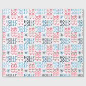 Festive Holly Jolly Red Blue Geschenkpapier (Flach)