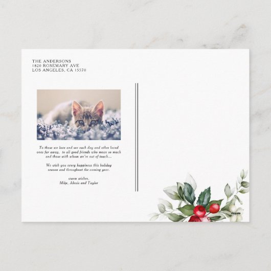 Festive Holly Pattern Frohe Weihnachten Foto (Rückseite)