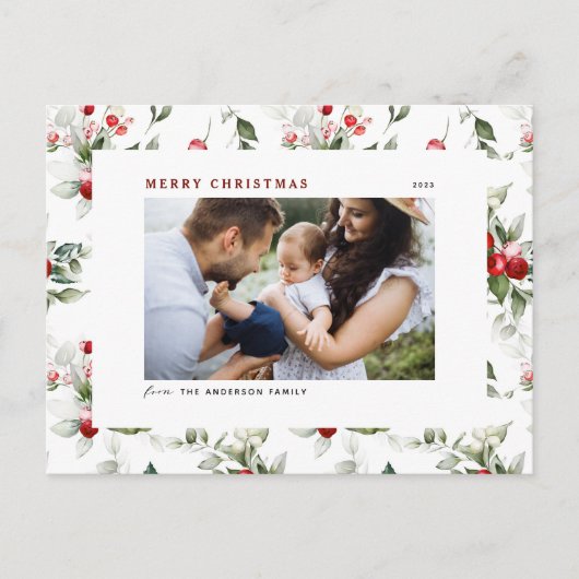 Festive Holly Pattern Frohe Weihnachten Foto (Vorderseite)