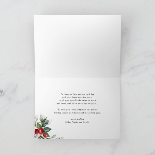 Festive Holly Pattern Frohe Weihnachten Foto (Innenseite)