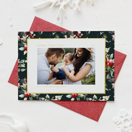 Festive Holly Pattern Frohe Weihnachten Foto
